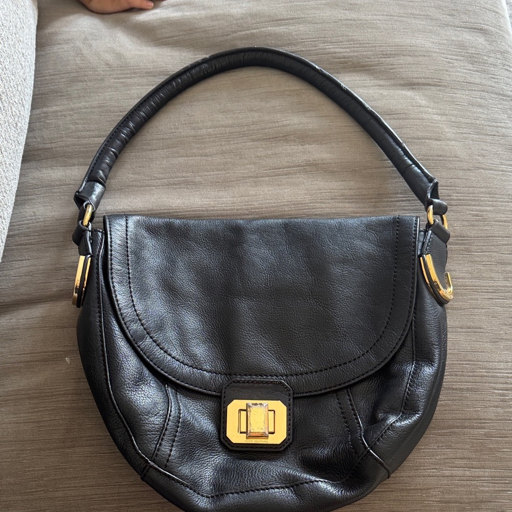 Vintage Juicy Couture Black Leather Shoulder Bag with Gold Hardware